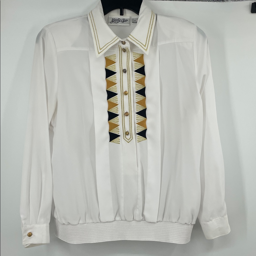 Vintage Yves St. Clair White Embroidered Southwestern  Blouse Size 12